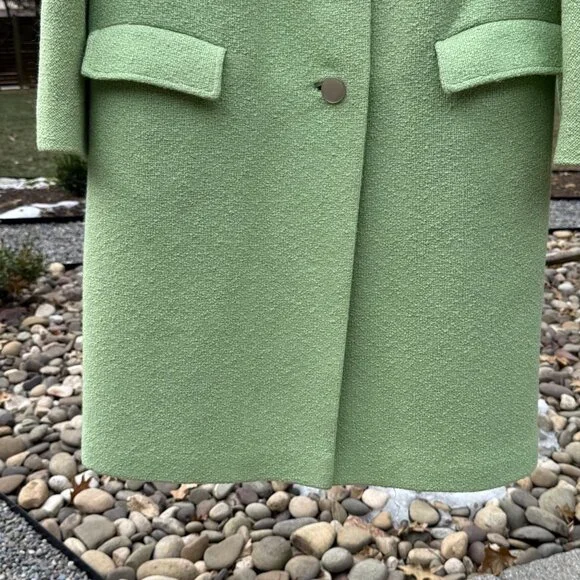 Vintage 50's-60's Coat Size L/XL Mint Green Bouclé Single Breasted Notched Colla - Picture 4 of 16